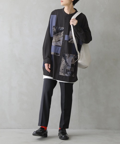 osharewalker（オシャレウォーカー）の「『パッチワークデザインロングシャツ』（シャツ/ブラウス・レディース・ブラック・1/2）」の14枚目の写真