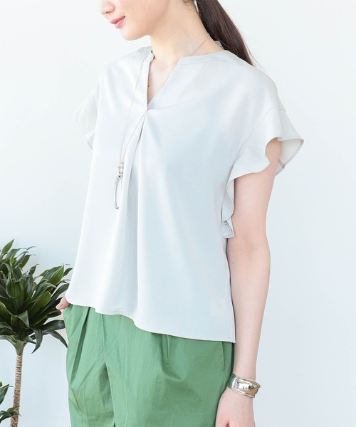 BEAMS HEART（ビームスハート）の「BEAMS HEART / スキッパー 袖フリル プルオーバー（シャツ/ブラウス・レディース・サックスブルー/オフホワイト/ネイビー/イエロー・FREE）」の8枚目の写真