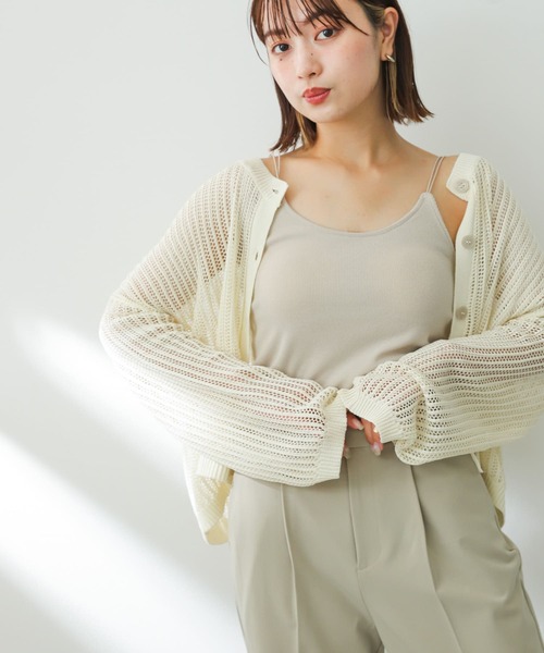 SENSE OF PLACE by URBAN RESEARCH（センスオブプレイスバイアーバンリサーチ）の「メッシュカーディガン（カーディガン/ボレロ・レディース・アイボリー/オレンジ/ブラック/ブラウン・ONE）」の2枚目の写真