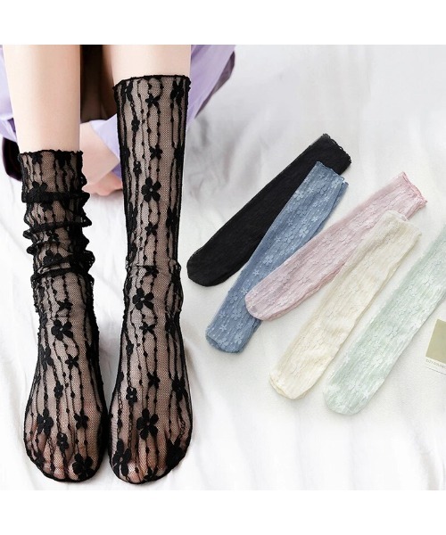 VIBGYOR Women（ヴィブジョー　ウィメン）の「【float】花柄 総レース クルー丈ソックス【6色展開】（ソックス/靴下・レディース・ブラック/ブルー/オフホワイト/ピンク/グリーン/ホワイト・FREE）」の7枚目の写真