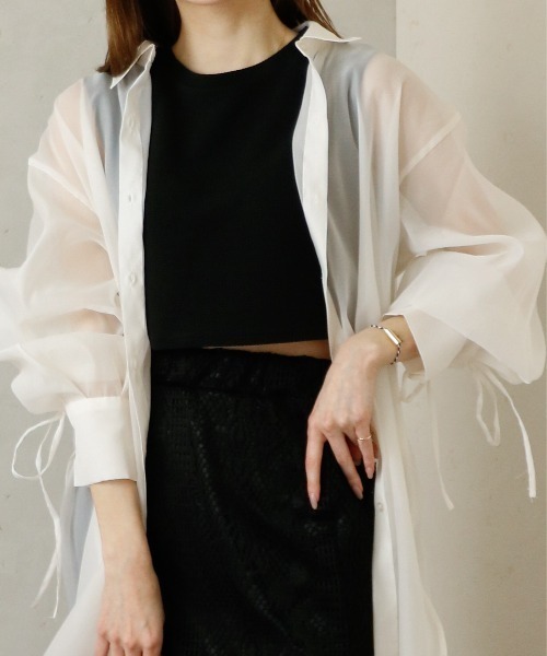 Per sist ence(パーシエンス)の「Per sist ence/パーシエンス オーガンジーシアーバックドロストシャツ(シャツ/ブラウス・レディース・グレー/ブラック/オフホワイト・FREE)」の4枚目の写真