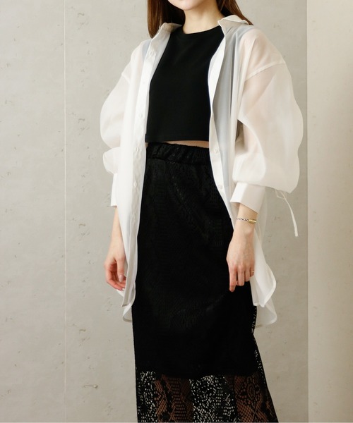 Per sist ence(パーシエンス)の「Per sist ence/パーシエンス オーガンジーシアーバックドロストシャツ(シャツ/ブラウス・レディース・グレー/ブラック/オフホワイト・FREE)」の6枚目の写真