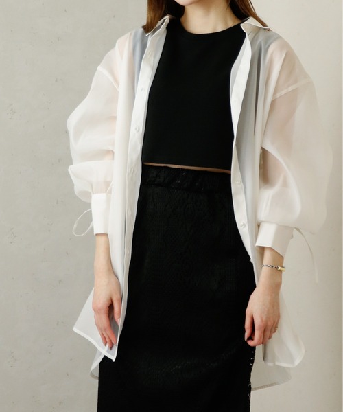 Per sist ence(パーシエンス)の「Per sist ence/パーシエンス オーガンジーシアーバックドロストシャツ(シャツ/ブラウス・レディース・グレー/ブラック/オフホワイト・FREE)」の7枚目の写真