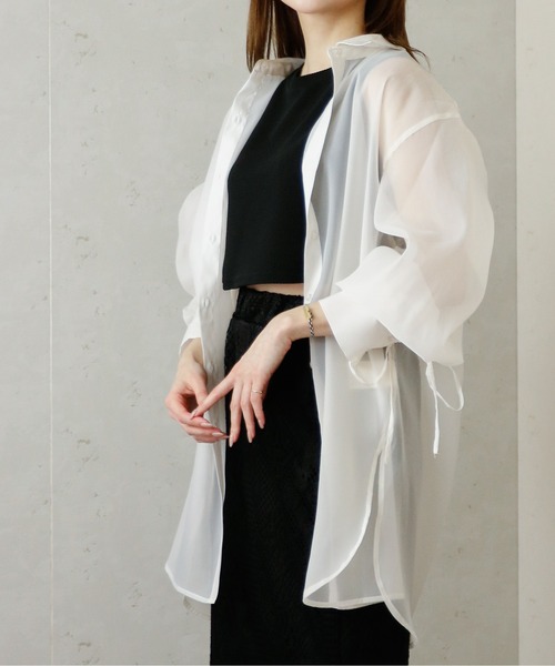 Per sist ence(パーシエンス)の「Per sist ence/パーシエンス オーガンジーシアーバックドロストシャツ(シャツ/ブラウス・レディース・グレー/ブラック/オフホワイト・FREE)」の8枚目の写真