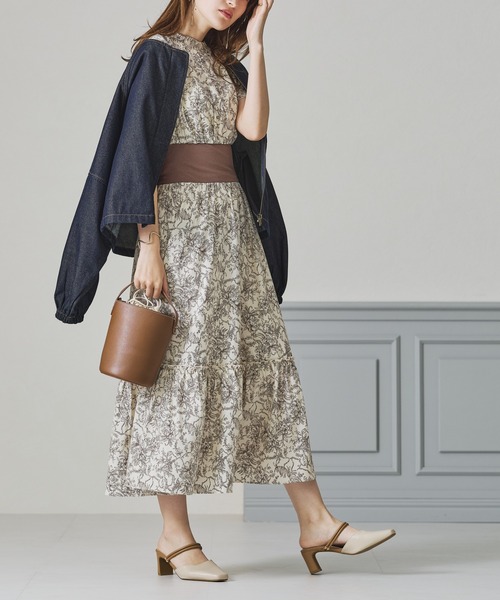 acro(アクロ)の「ウエストリブ配色花柄ワンピース/AC3412(ワンピース・レディース・ブラック/アイボリー・フリ-)」の7枚目の写真