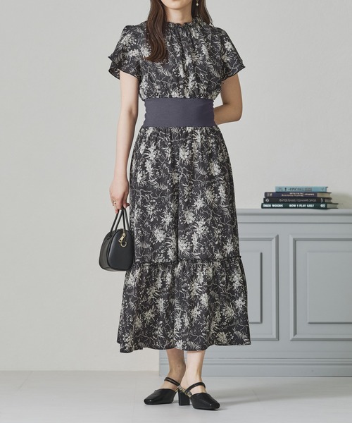 acro(アクロ)の「ウエストリブ配色花柄ワンピース/AC3412(ワンピース・レディース・ブラック/アイボリー・フリ-)」の8枚目の写真