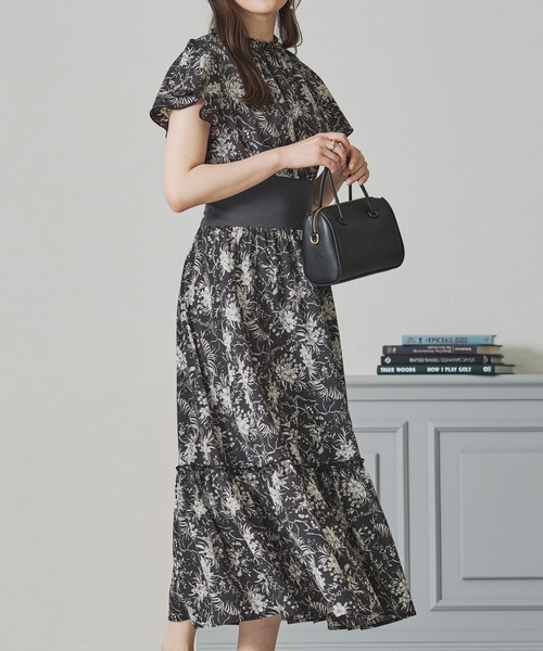 acro(アクロ)の「ウエストリブ配色花柄ワンピース/AC3412(ワンピース・レディース・ブラック/アイボリー・フリ-)」の9枚目の写真