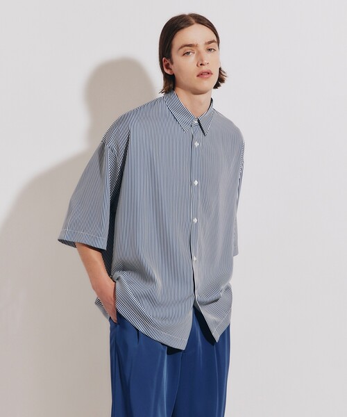 tk.TAKEO KIKUCHI(ティーケータケオキクチ)の「◆ナメラカストライプ ルーズシャツ(シャツ/ブラウス・メンズ・ブルー系7/ブルー系2/ブラック系2・01/02/03)」の3枚目の写真