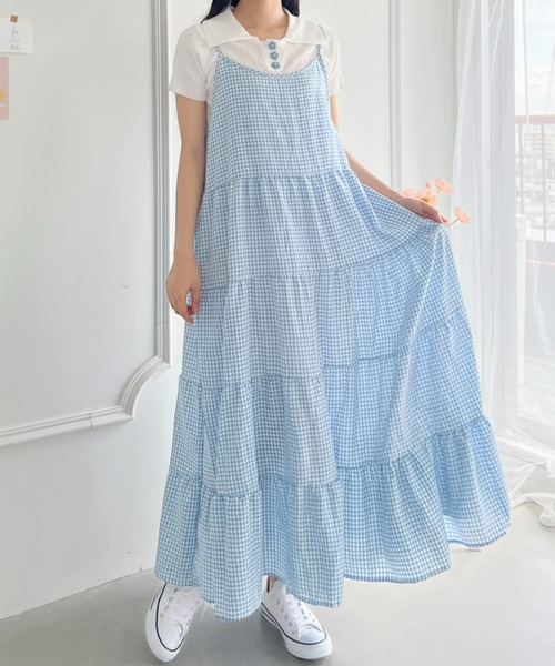Loueme（ルエム）の「ギンガムチェックティアードキャミワンピース