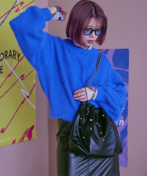 miette（ミエット）の「チェーンショルダービジュー巾着バッグ（ショルダーバッグ・レディース・ブラック/シルバー・FREE）」の4枚目の写真