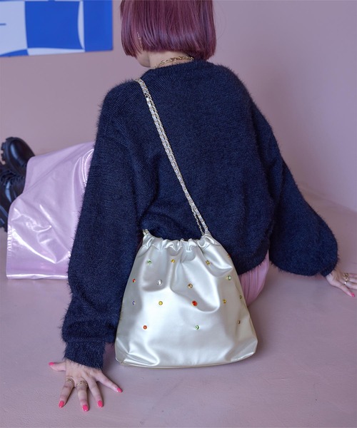 miette（ミエット）の「チェーンショルダービジュー巾着バッグ（ショルダーバッグ・レディース・ブラック/シルバー・FREE）」の8枚目の写真