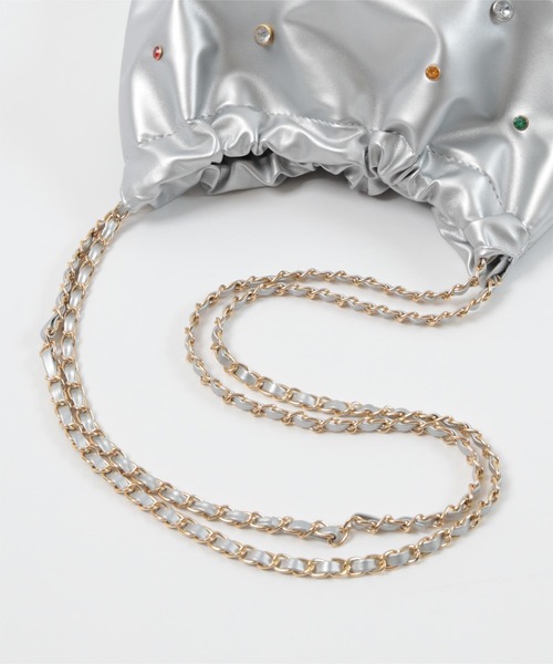 miette（ミエット）の「チェーンショルダービジュー巾着バッグ（ショルダーバッグ・レディース・ブラック/シルバー・FREE）」の14枚目の写真