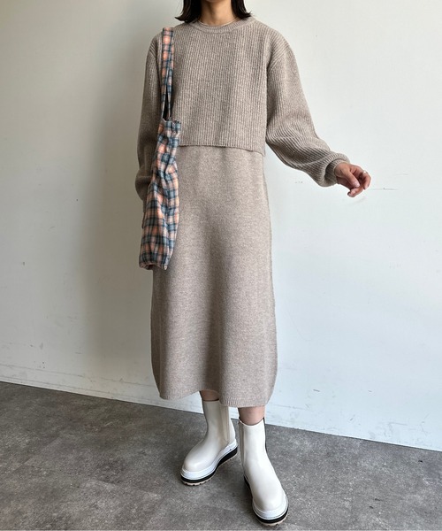 CPCM(シーピーシーエム)の「バッククロスもちもちニットアップ(ワンピース・レディース・ブラック/ベージュ/カーキ/マスタード・FREE)」の16枚目の写真
