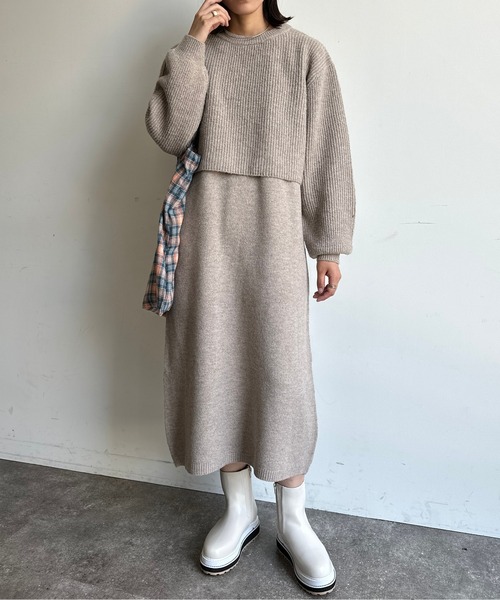 CPCM(シーピーシーエム)の「バッククロスもちもちニットアップ(ワンピース・レディース・ブラック/ベージュ/カーキ/マスタード・FREE)」の21枚目の写真