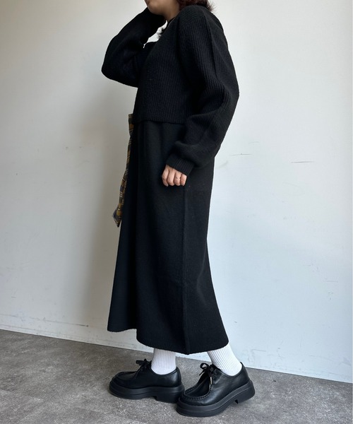 CPCM(シーピーシーエム)の「バッククロスもちもちニットアップ(ワンピース・レディース・ブラック/ベージュ/カーキ/マスタード・FREE)」の6枚目の写真