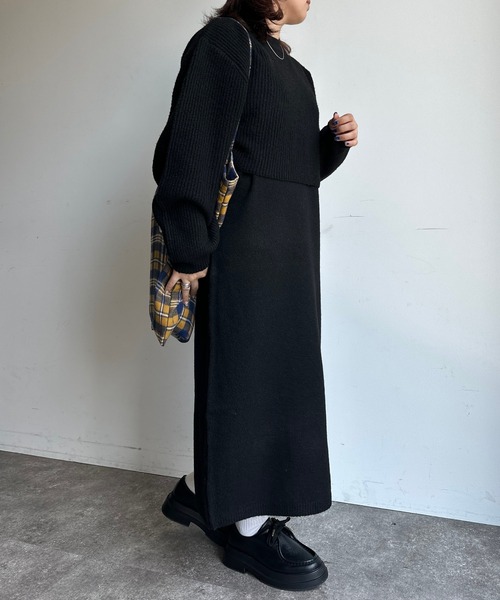 CPCM(シーピーシーエム)の「バッククロスもちもちニットアップ(ワンピース・レディース・ブラック/ベージュ/カーキ/マスタード・FREE)」の8枚目の写真