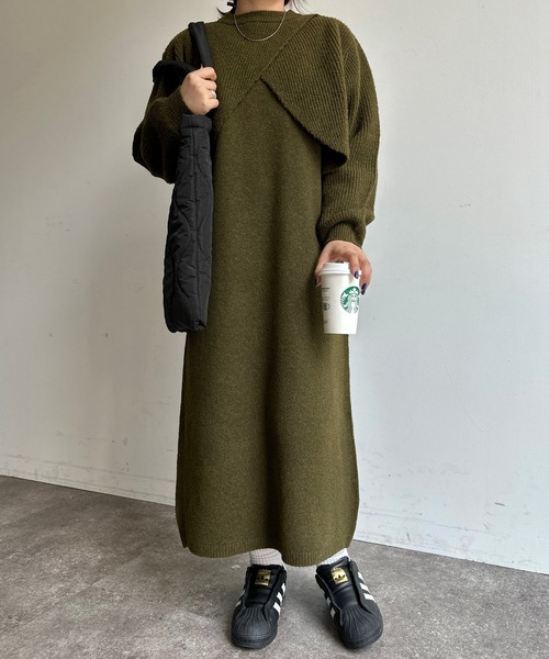 CPCM(シーピーシーエム)の「バッククロスもちもちニットアップ(ワンピース・レディース・ブラック/ベージュ/カーキ/マスタード・FREE)」の11枚目の写真