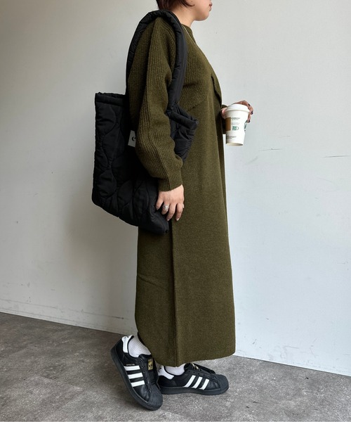 CPCM(シーピーシーエム)の「バッククロスもちもちニットアップ(ワンピース・レディース・ブラック/ベージュ/カーキ/マスタード・FREE)」の14枚目の写真