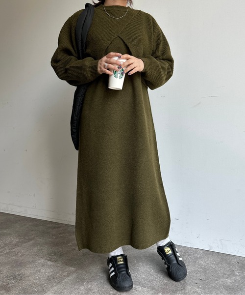 CPCM(シーピーシーエム)の「バッククロスもちもちニットアップ(ワンピース・レディース・ブラック/ベージュ/カーキ/マスタード・FREE)」の15枚目の写真