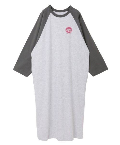 セール】配色ラグラン長袖プリントTシャツワンピース（ワンピース