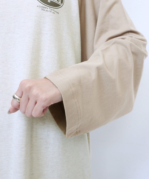 andme(アンドミー)の「配色ラグラン長袖プリントTシャツワンピース(ワンピース・レディース・チャコールグレー/グレー/ブルー/ベージュ・M)」の13枚目の写真