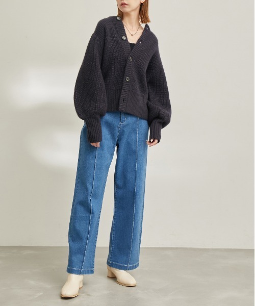 emur / エミュール】FOX混アゼ編ボリューム袖カーディガン