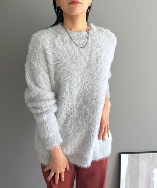 Jewelobe(ジュエローブ)の「オーバーサイズシャギーニット(ニット/セーター・レディース・ベージュ/グレー/ピンク/ホワイト・FREE)」の2枚目の写真