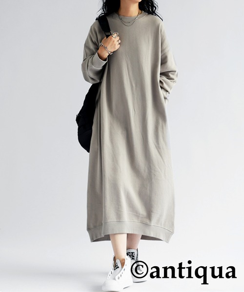 antiqua（アンティカ）の「綿100%裏毛長袖ワンピース（ワンピース・レディース・ブラック/スミクロ/グレイッシュベージュ/グレー・FREE）」の19枚目の写真