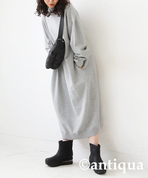 antiqua（アンティカ）の「綿100%裏毛長袖ワンピース（ワンピース・レディース・ブラック/スミクロ/グレイッシュベージュ/グレー・FREE）」の15枚目の写真