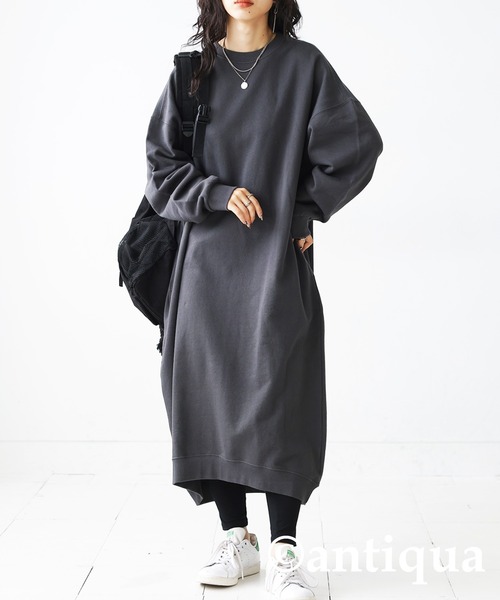 antiqua（アンティカ）の「綿100%裏毛長袖ワンピース（ワンピース・レディース・ブラック/スミクロ/グレイッシュベージュ/グレー・FREE）」の8枚目の写真
