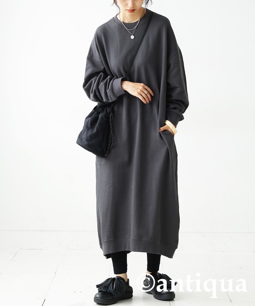 antiqua（アンティカ）の「綿100%裏毛長袖ワンピース（ワンピース・レディース・ブラック/スミクロ/グレイッシュベージュ/グレー・FREE）」の10枚目の写真