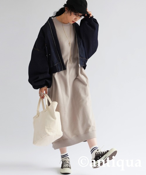 antiqua（アンティカ）の「綿100%裏毛長袖ワンピース（ワンピース・レディース・ブラック/スミクロ/グレイッシュベージュ/グレー・FREE）」の21枚目の写真