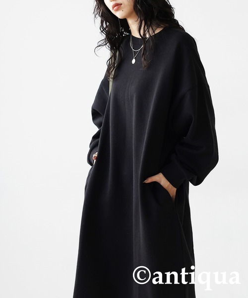 antiqua（アンティカ）の「綿100%裏毛長袖ワンピース（ワンピース・レディース・ブラック/スミクロ/グレイッシュベージュ/グレー・FREE）」の5枚目の写真