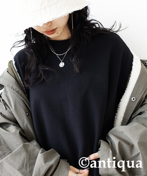 antiqua（アンティカ）の「綿100%裏毛長袖ワンピース（ワンピース・レディース・ブラック/スミクロ/グレイッシュベージュ/グレー・FREE）」の7枚目の写真