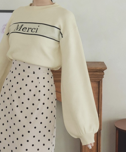 Julia Boutique(ジュリアブティック)の「Merciロゴニットトップス(ニット/セーター・レディース・アイボリー/ネイビー・ONE)」の15枚目の写真