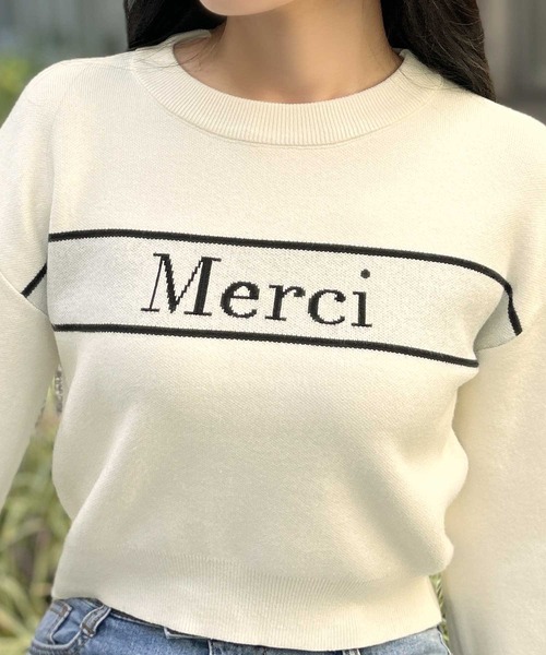 Julia Boutique(ジュリアブティック)の「Merciロゴニットトップス(ニット/セーター・レディース・アイボリー/ネイビー・ONE)」の7枚目の写真