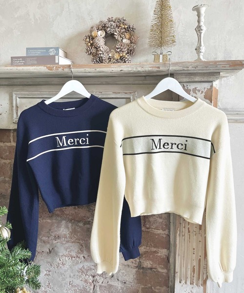 Julia Boutique(ジュリアブティック)の「Merciロゴニットトップス(ニット/セーター・レディース・アイボリー/ネイビー・ONE)」の10枚目の写真