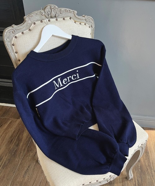 Julia Boutique(ジュリアブティック)の「Merciロゴニットトップス(ニット/セーター・レディース・アイボリー/ネイビー・ONE)」の12枚目の写真