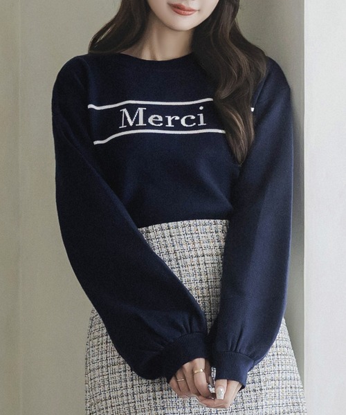 Julia Boutique(ジュリアブティック)の「Merciロゴニットトップス(ニット/セーター・レディース・アイボリー/ネイビー・ONE)」の11枚目の写真