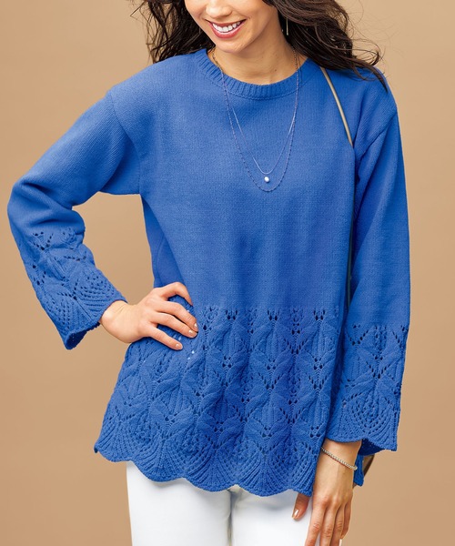 BELLUNA（ベルーナ）の「透かし編デザインモールニットプルオーバー（ニット/セーター・レディース・アイボリー/ライム/ライラック/ブラック・LARGE/X-LARGE/MEDIUM）」の4枚目の写真