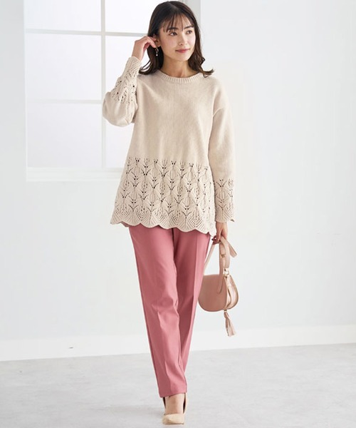 BELLUNA（ベルーナ）の「透かし編デザインモールニットプルオーバー（ニット/セーター・レディース・アイボリー/ライム/ライラック/ブラック・LARGE/X-LARGE/MEDIUM）」の7枚目の写真