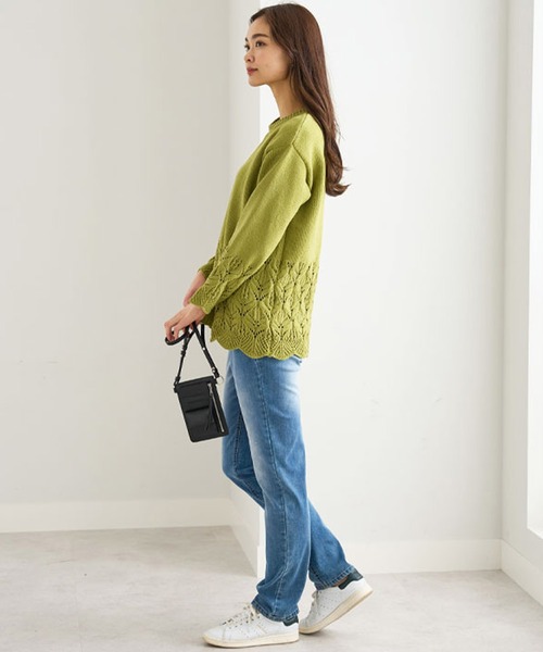 BELLUNA（ベルーナ）の「透かし編デザインモールニットプルオーバー（ニット/セーター・レディース・アイボリー/ライム/ライラック/ブラック・LARGE/X-LARGE/MEDIUM）」の11枚目の写真