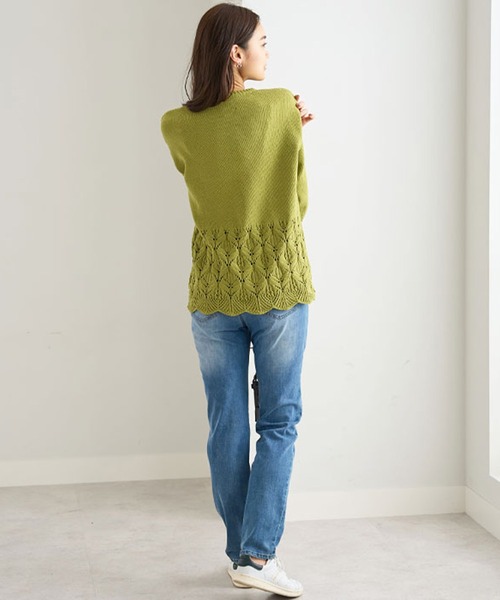 BELLUNA（ベルーナ）の「透かし編デザインモールニットプルオーバー（ニット/セーター・レディース・アイボリー/ライム/ライラック/ブラック・LARGE/X-LARGE/MEDIUM）」の12枚目の写真