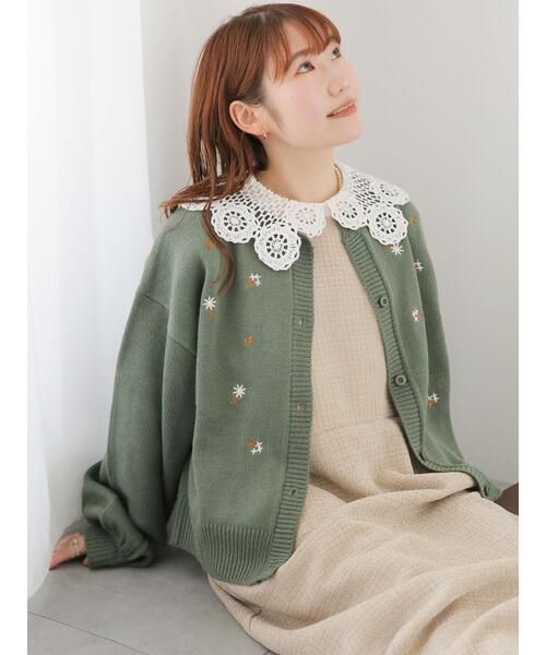 ehka sopo（エヘカソポ）の「飛び刺繍カーディガン（カーディガン/ボレロ・レディース・キナリ/グリーン/モカ・F）」の8枚目の写真