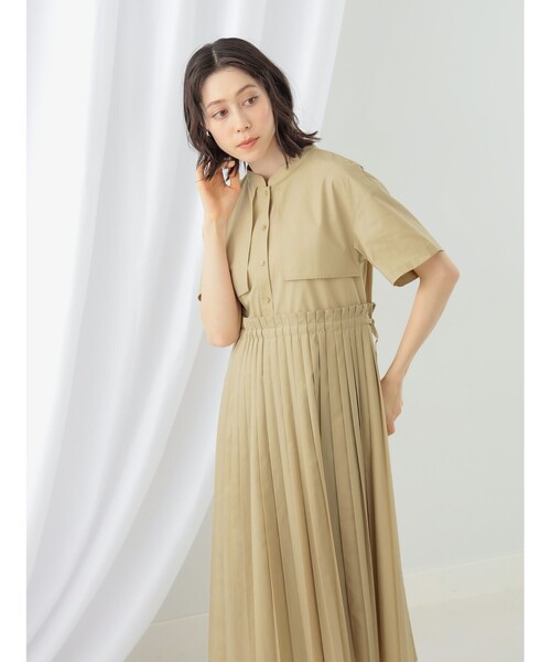 Ray BEAMS（レイビームス）の「Ray BEAMS / ヨーク レイヤー ハーフスリーブ プリーツ ワンピース（ワンピース・レディース・ライトブルー/ベージュ/ブラック・ONE SIZE）」の20枚目の写真