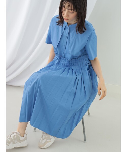 Ray BEAMS（レイビームス）の「Ray BEAMS / ヨーク レイヤー ハーフスリーブ プリーツ ワンピース（ワンピース・レディース・ライトブルー/ベージュ/ブラック・ONE SIZE）」の16枚目の写真