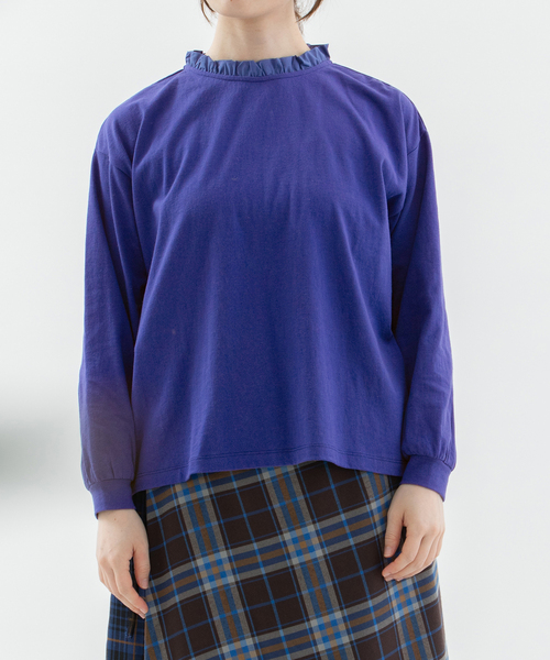 nop de nod(ノップドゥノッド)の「USコットン天竺フリル衿カットソー(Tシャツ/カットソー・レディース・オフホワイト/ブラック/ダークブルー・M)」の3枚目の写真