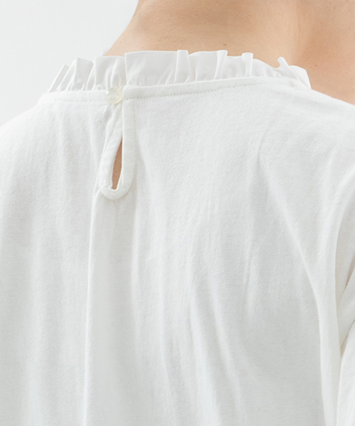 nop de nod(ノップドゥノッド)の「USコットン天竺フリル衿カットソー(Tシャツ/カットソー・レディース・オフホワイト/ブラック/ダークブルー・M)」の19枚目の写真