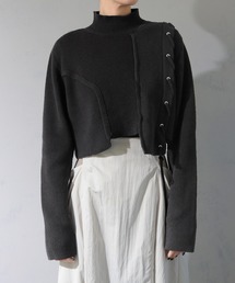 &g'aime | 【&g'aime】アシンメトリーレースアップショートニットトップス(ニット/セーター)