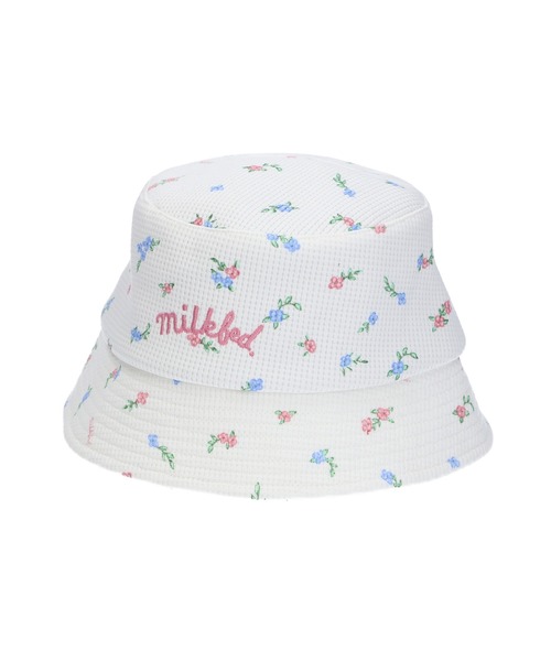 MILKFED.（ミルクフェド）の「FLORAL PATTERN WAFFLE HAT（ハット・レディース・アッシュ/オフホワイト・ONE SIZE）」の2枚目の写真